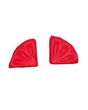 Pendientes Aurora en tonos rojos con motivos florales y forma de cuarto de circunferencia