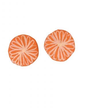 Pendientes Dalia naranjas circulares con motivo floral sobre fondo blanco